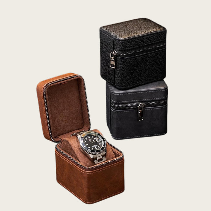 Leatherette Travel Watch Case with Suede-Lined Interior and Tool Pouch Bowlift