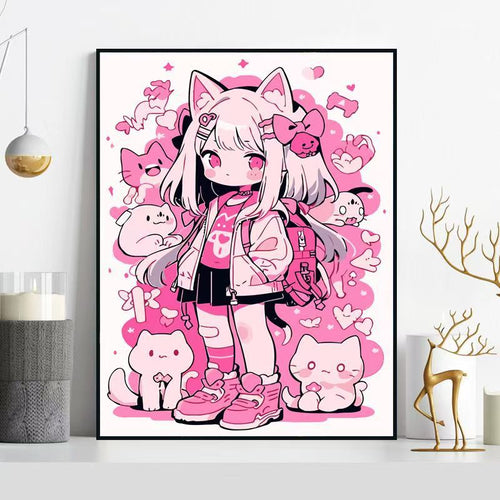 Whimsical Cat-Themed Illustration Wall Art Bowlift