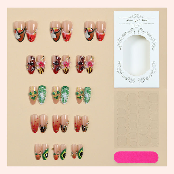 Artificial nail set with tropical motifs and elegant details Bowlift