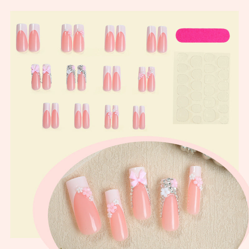 Decorative Press-On Nail Set with Elegant Floral and Gem Accents Bowlift