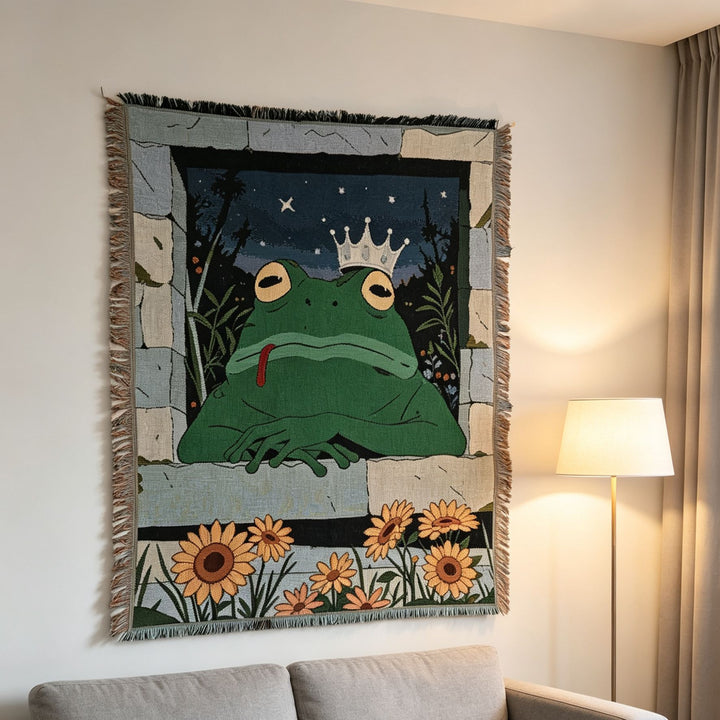 Whimsical Frog-Themed Tapestry Throw Blanket