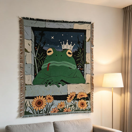 Whimsical Frog-Themed Tapestry Throw Blanket