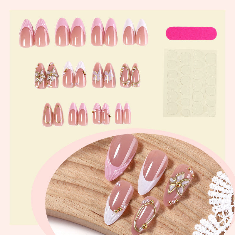 Decorative Press-On Nail Set with Floral Designs Bowlift