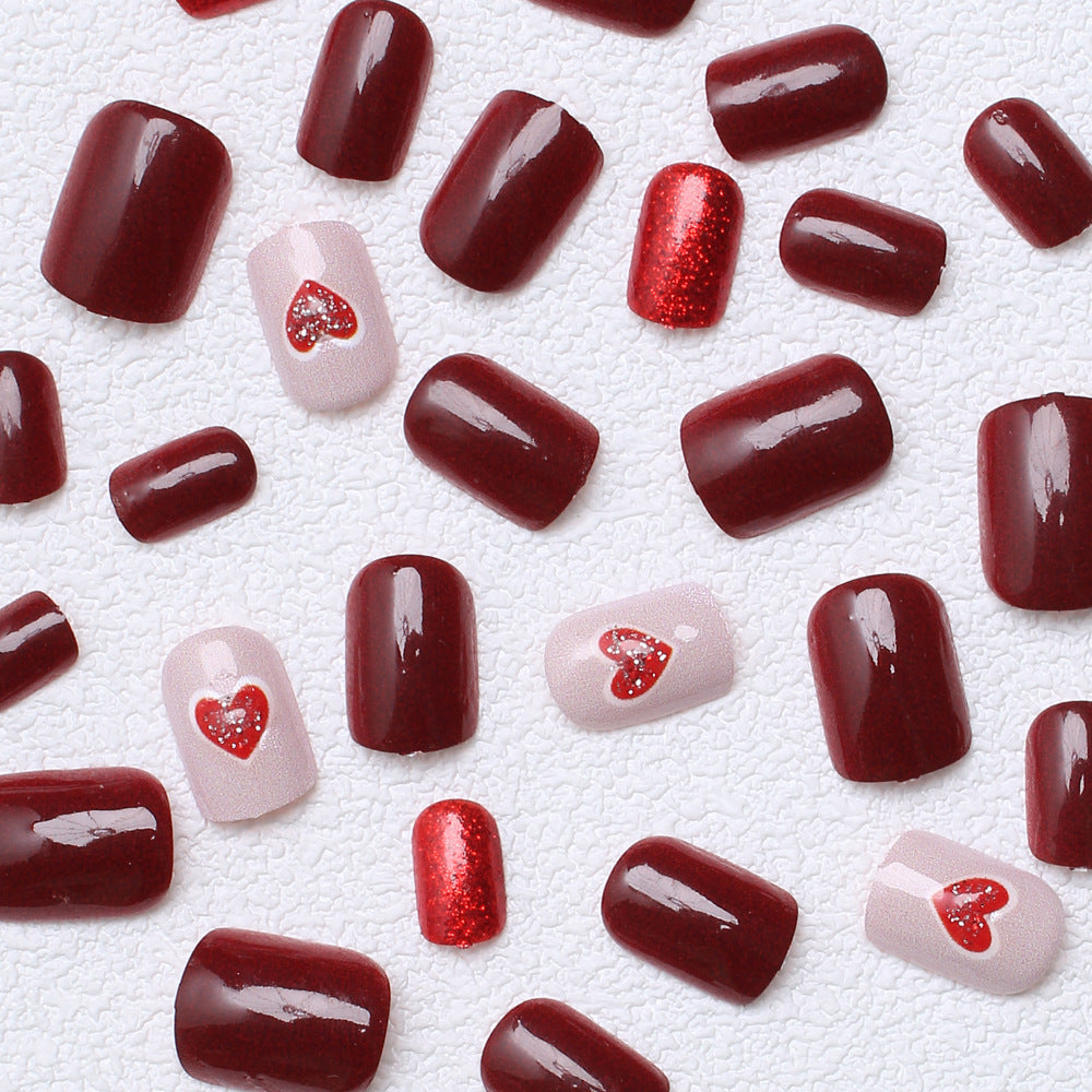 Heart-Embellished Glitter Press-On Nails Bowlift