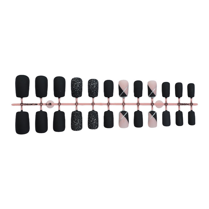 Matte Finish Press-On Nail Set with Glamorous Black and Sparkly Designs Bowlift