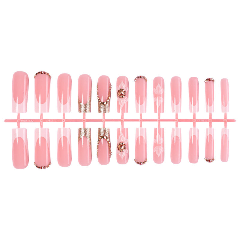 Premium Decorative Press-On Nail Set with Rhinestone and Floral Accents Bowlift