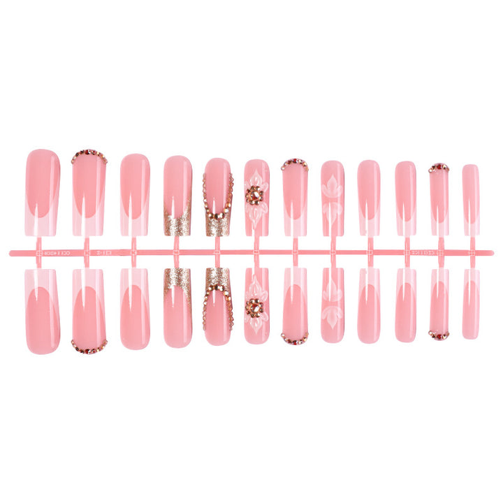 Premium Decorative Press-On Nail Set with Rhinestone and Floral Accents Bowlift