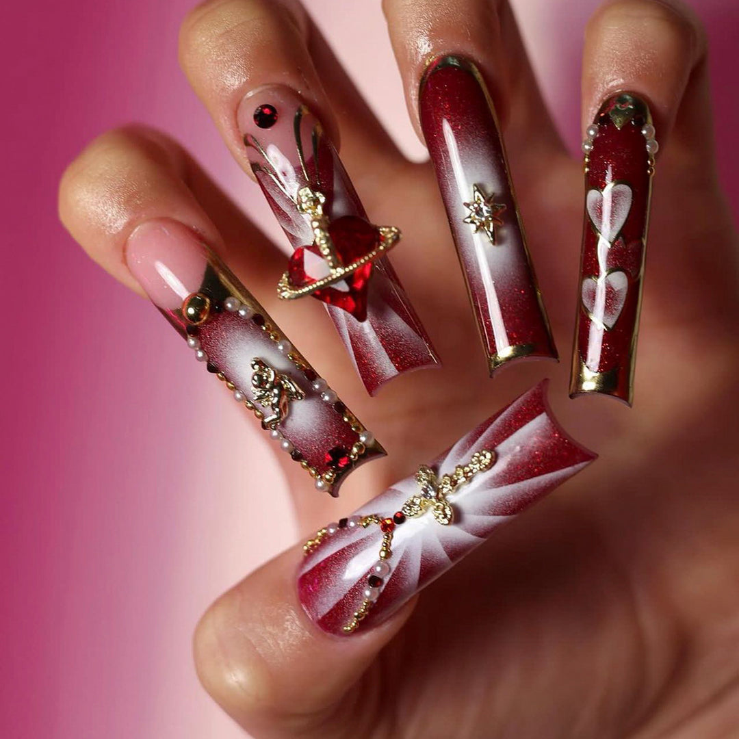 Artistic Nail Art with Glitter and Heart Designs Bowlift