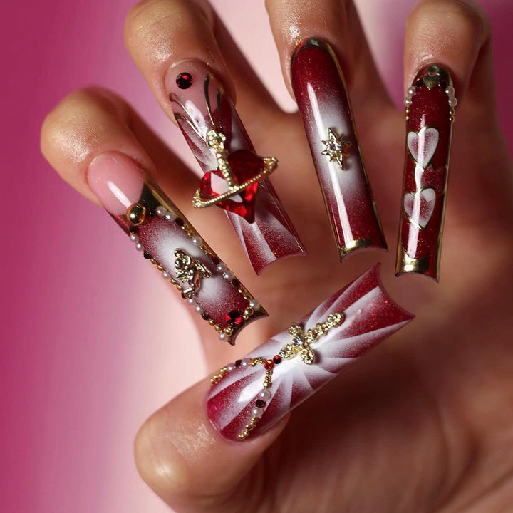 Artistic Nail Art with Glitter and Heart Designs Bowlift