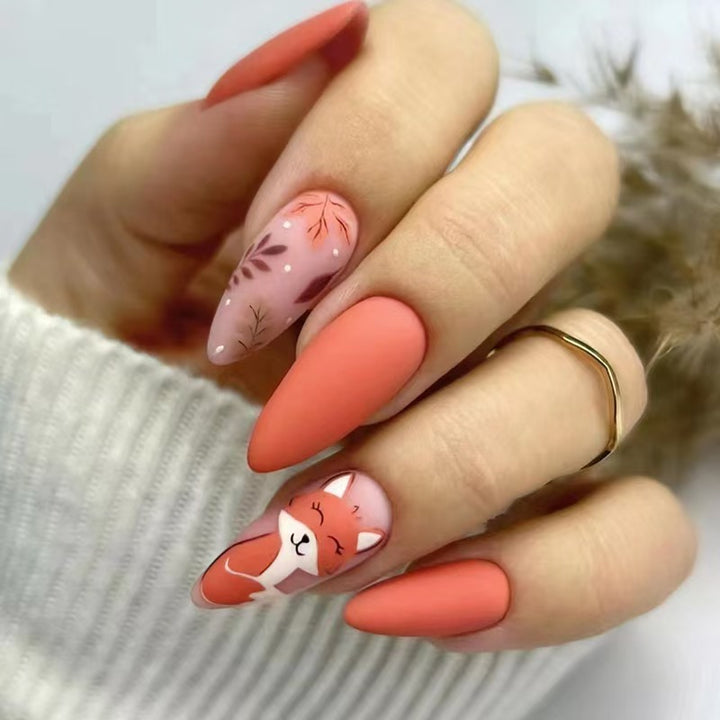 Artistic Press-On Nail Set with Floral and Character Design Bowlift