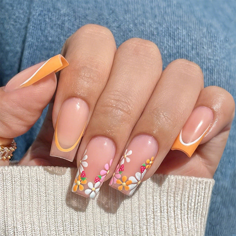 Decorative Floral Press-On Nail Art Set with 3D Flower Accents Bowlift