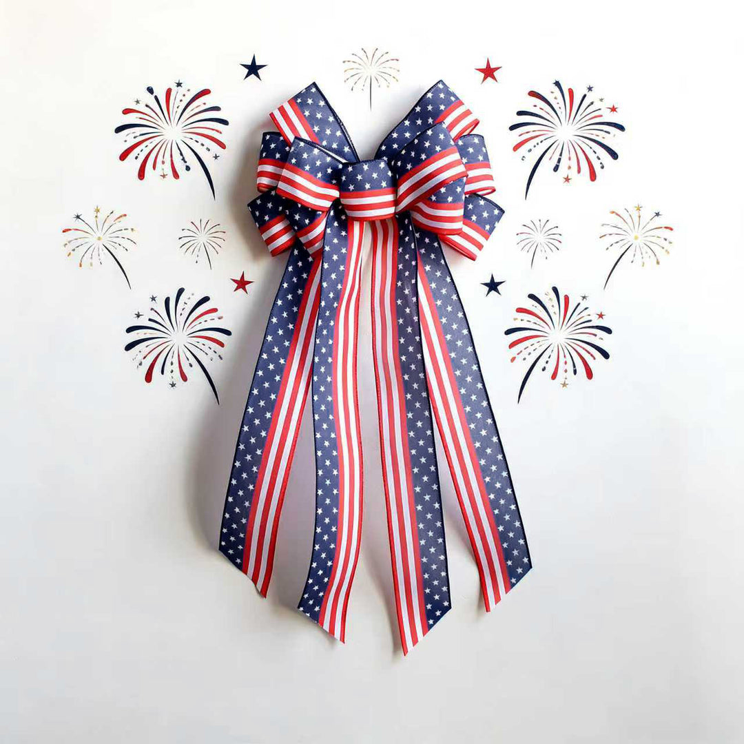 Unisex nan large patriotic star stripe ribbon bow wall hanging with long streamer tails for door wreaths and porch decor Bowlift