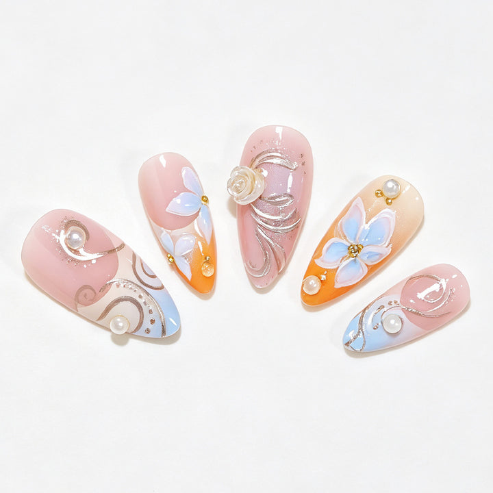 Floral Embellished Stiletto Nail Art Bowlift