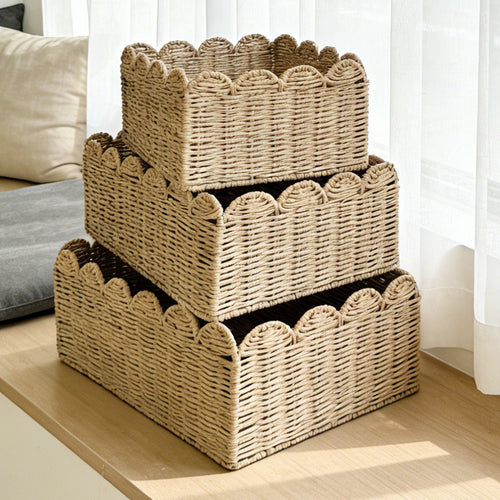 Handcrafted storage basket with playful wave edge Bowlift