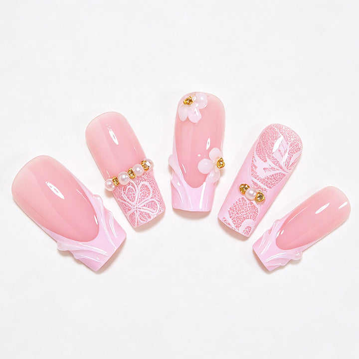 Elegant Floral Press-On Nail Art Tips Bowlift