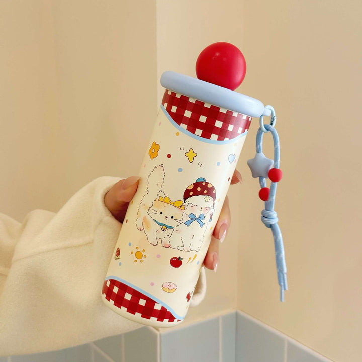 Women's insulated drinking bottle with practical carrying strap and cute animal motif Bowlift