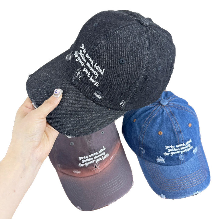 Women's Distressed Denim Statement Cap Bowlift