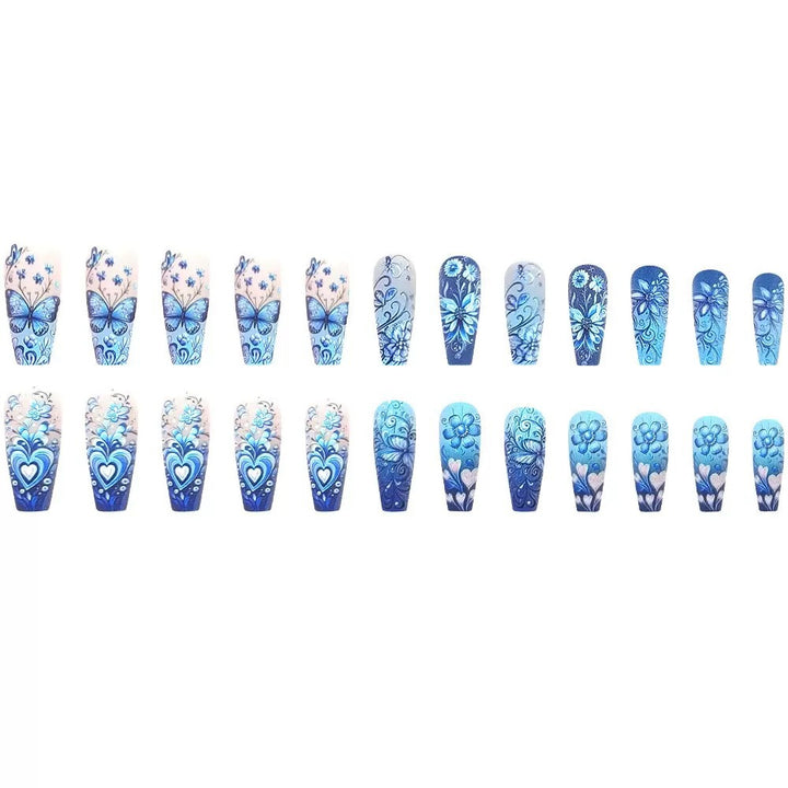 Artificial nail set with floral and butterfly patterns Bowlift