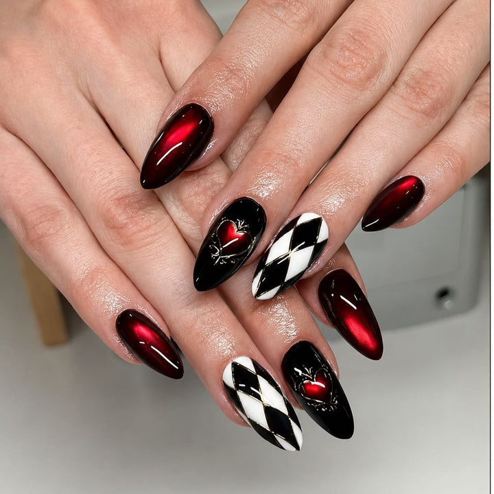 Stiletto Nail Enhancements with Heart Design Bowlift