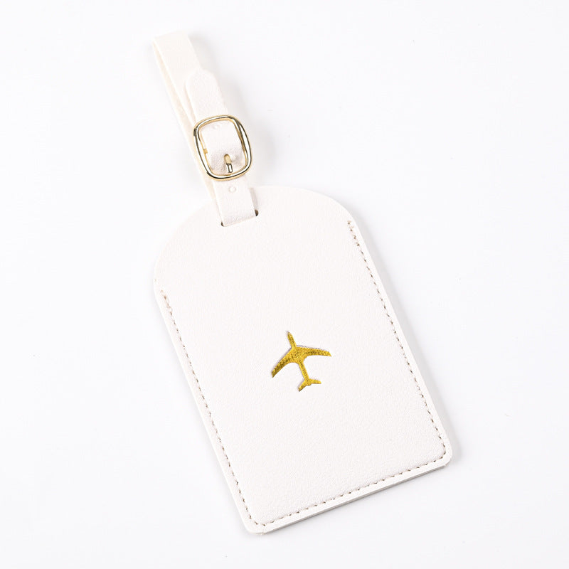 Premium Leather Luggage Tag with Adjustable Strap and Embroidered Airplane Icon Bowlift