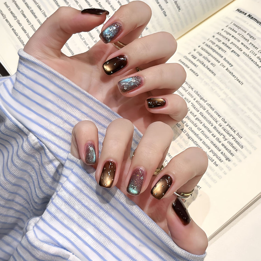 Acrylic Nails with Shimmering Gradient Color Bowlift