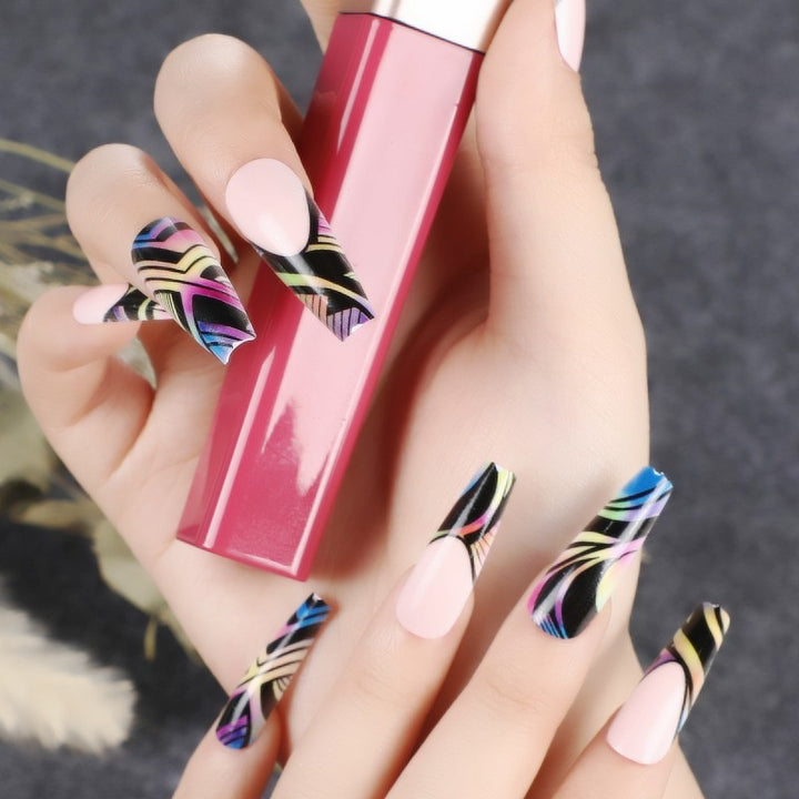 Artificial nail tips with colorful abstract design Bowlift