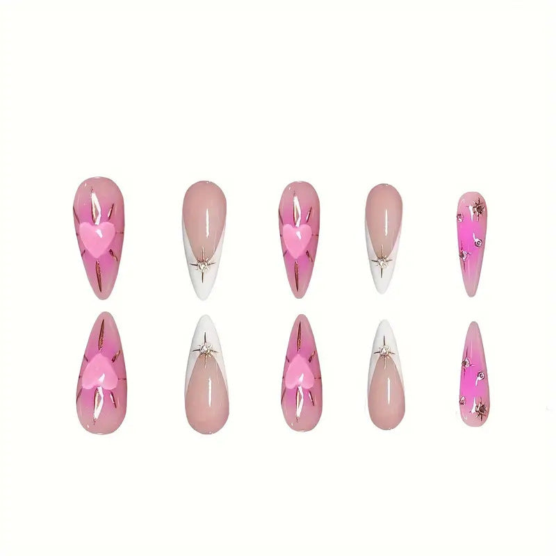 Heart-Embellished Stiletto Press-On Nails Bowlift