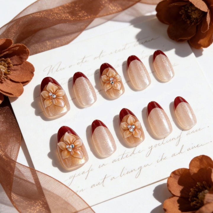 Premium Artificial Nails with Floral Accents Bowlift