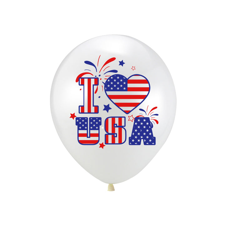 Unisex latex balloon printed with patriotic USA heart and lettering design Bowlift