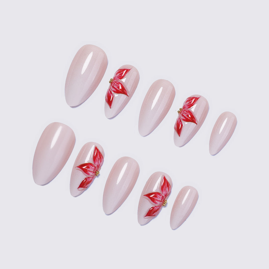 Artificial nail set with floral accents Bowlift