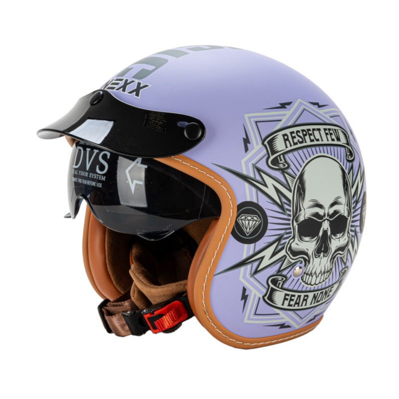 Retro Half-Face Motorcycle Helmet with Visor Bowlift