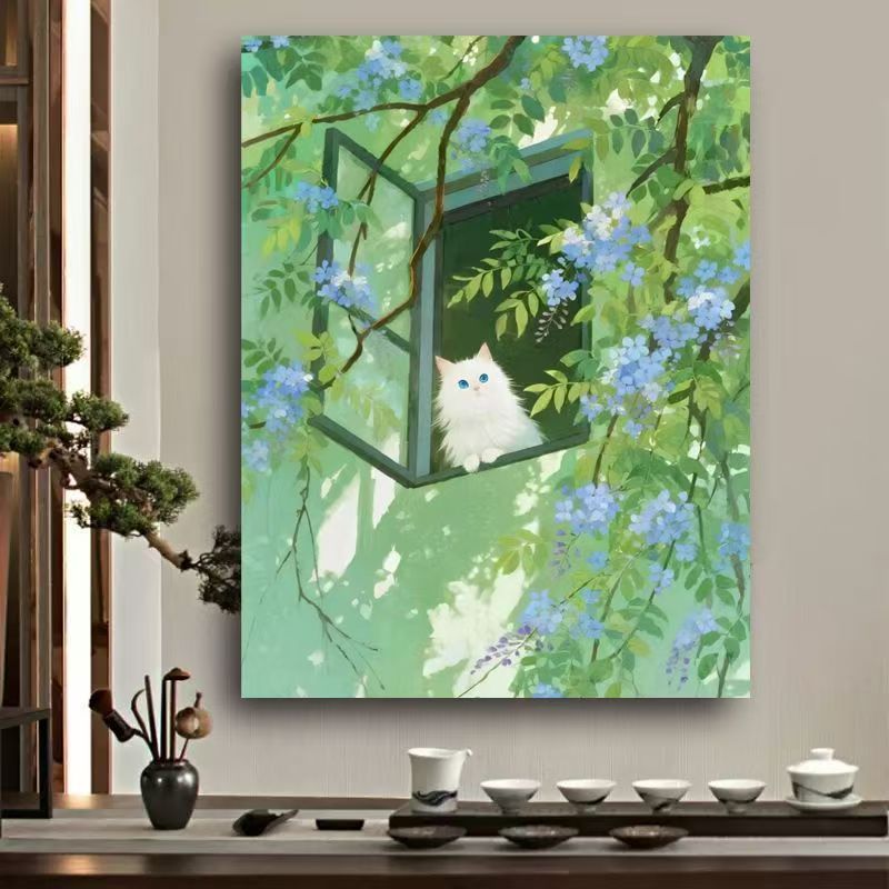 Whimsical Cat Watercolor Wall Art Bowlift