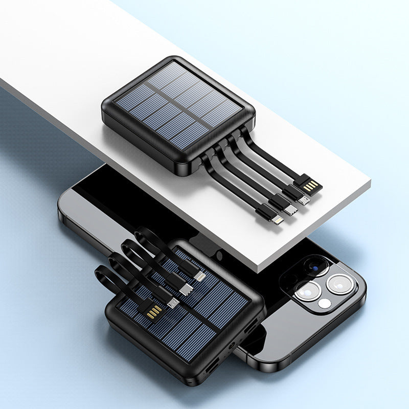 Portable solar power bank with integrated charging cables and efficient fast charging function Bowlift