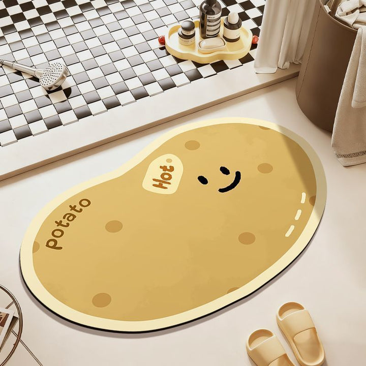 Cartoon Apple-Themed Bath Mat