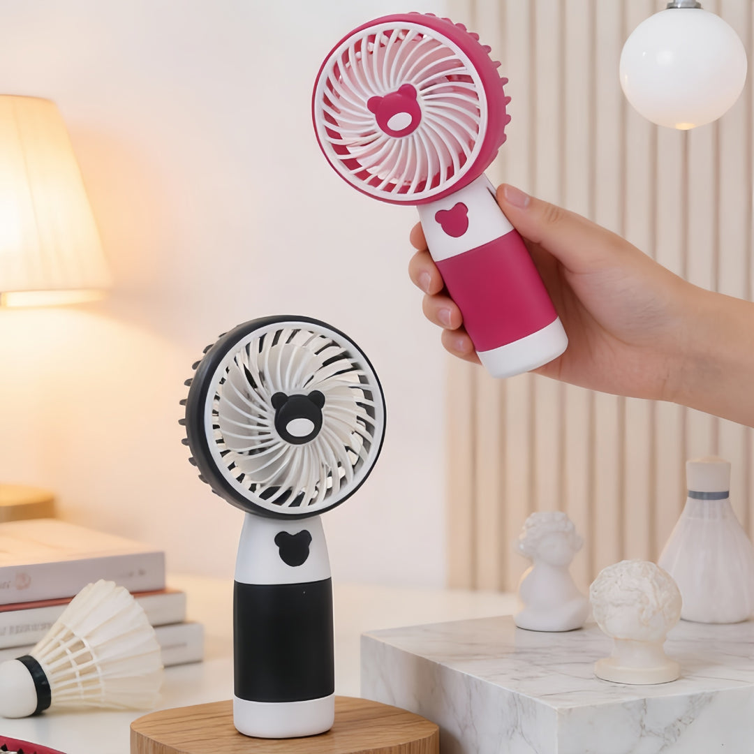 Ladies Portable Hand Fan with Cute Bear Design Bowlift
