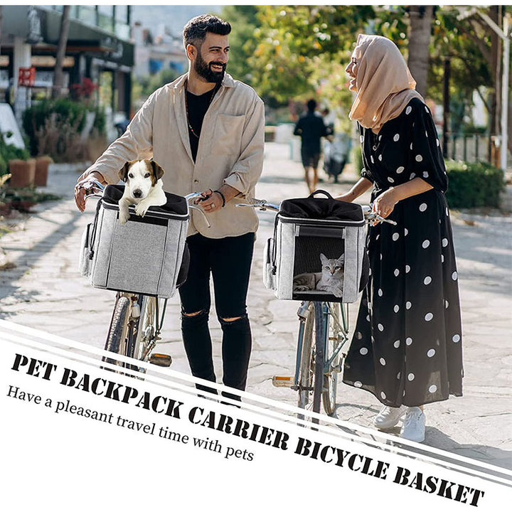 front-mounted reinforced pet bicycle carrier tote with structured frame mesh entry and removable washable liner Bowlift