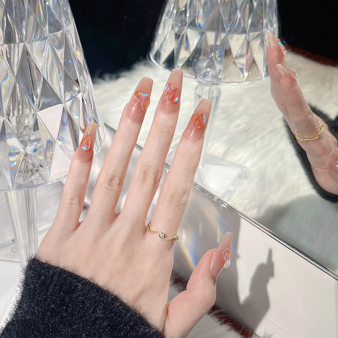 Artistic Press-On Nail Tips with Floral Design Bowlift