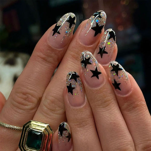 Star-Embellished Press-On Nail Art Bowlift