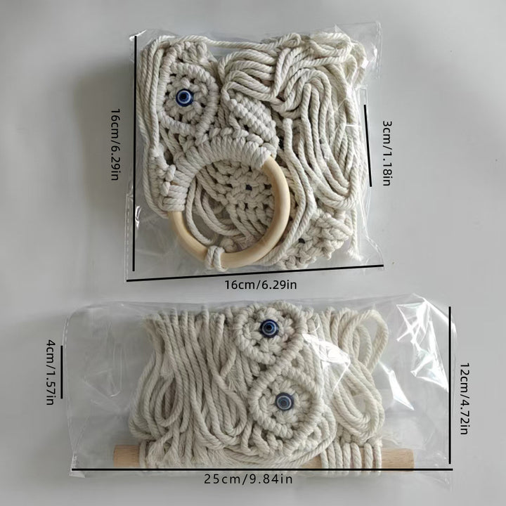 Macrame Wall Hanging with Wooden Ring and Decorative Elements
