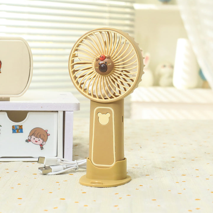 Women's Portable Mini Hand Fan with Cute Bear Design Bowlift