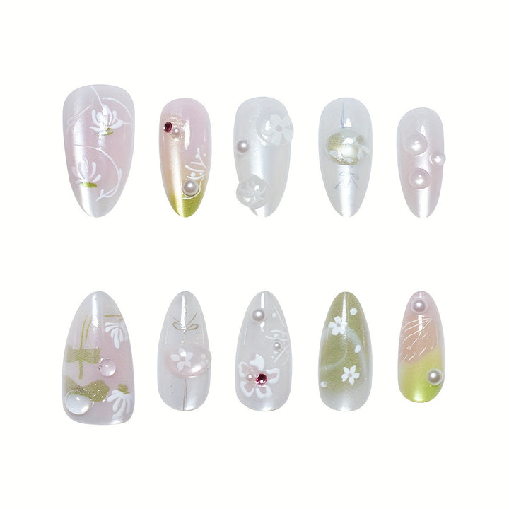 Floral Artistic Press-On Nail Set Bowlift