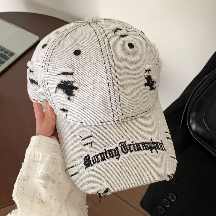 Women's Distressed Denim Baseball Cap Bowlift