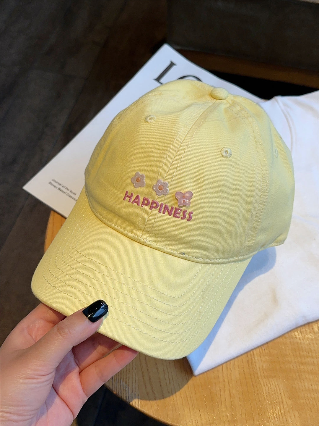 Women's Embroidered Happiness Baseball Cap Bowlift