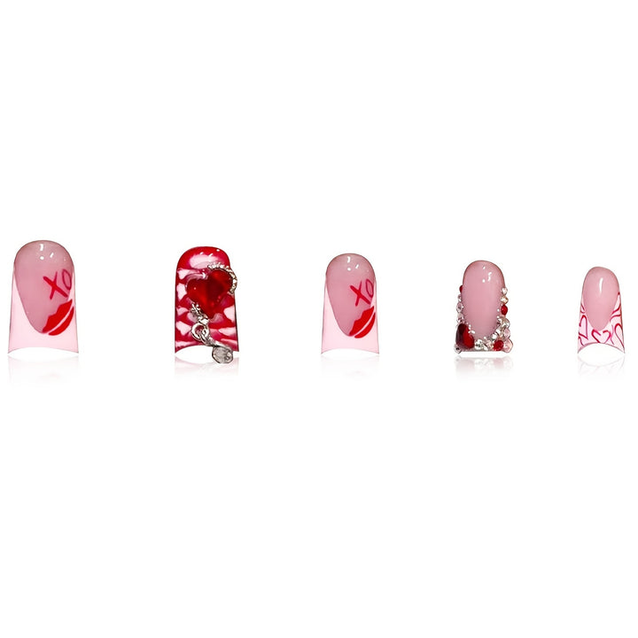Romantic Heart-Themed Press-On Nail Art Set Bowlift