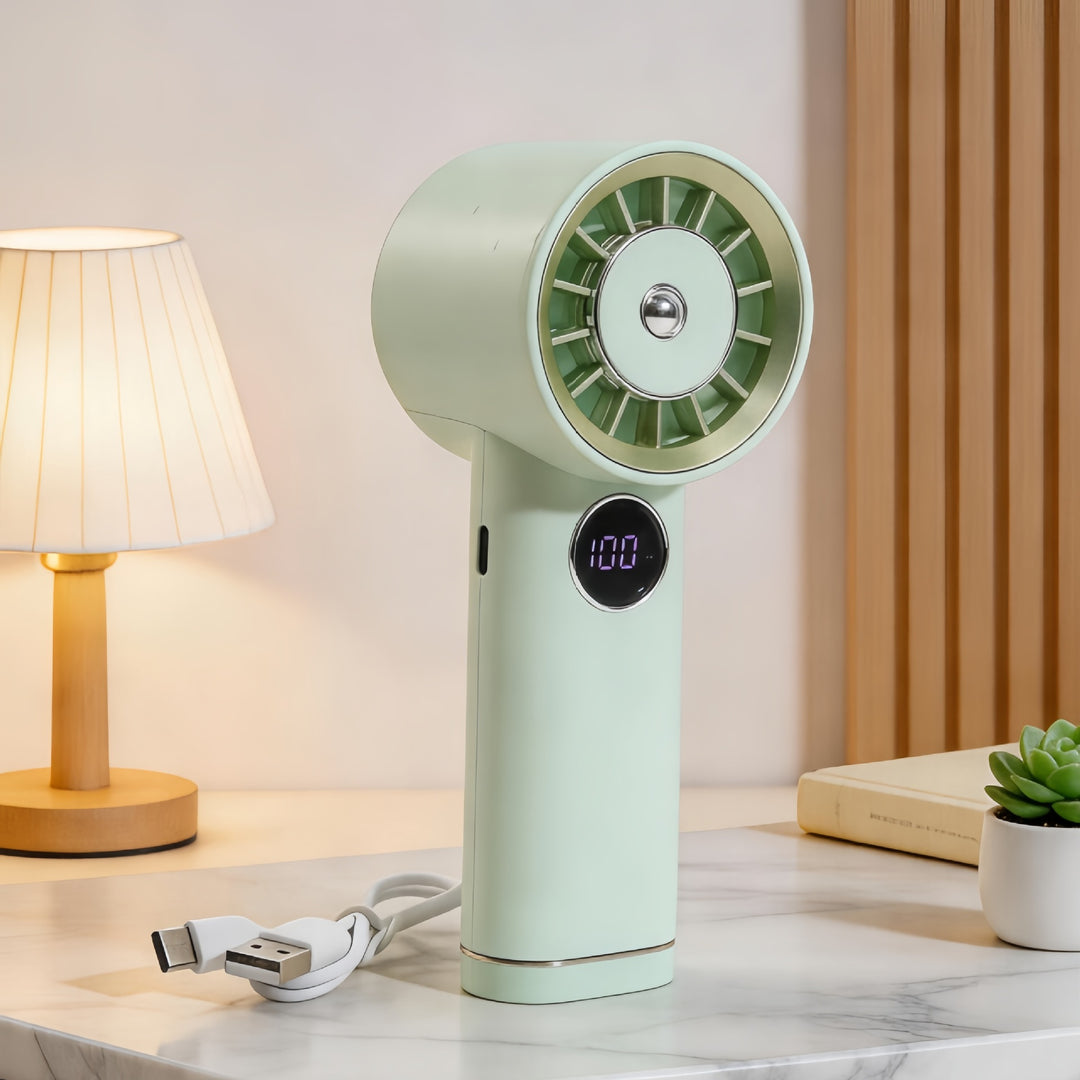 Women's Portable Mini Hand Fan with Digital Temperature Display Bowlift