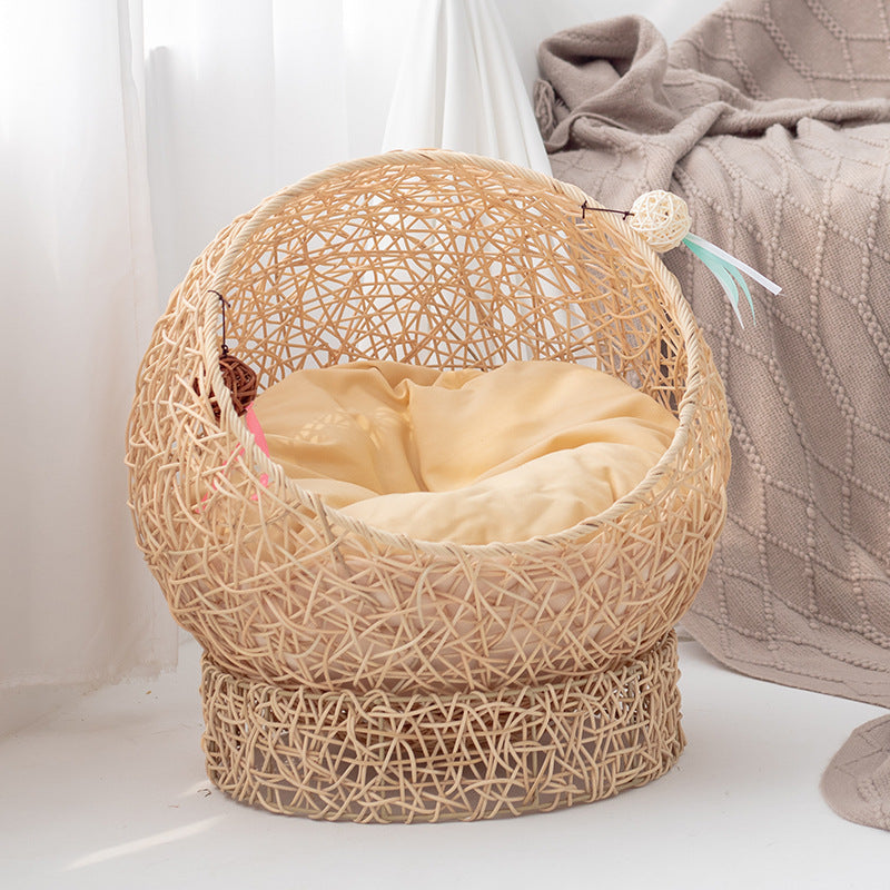 Modern Whimsical Woven Pet Bed Bowlift