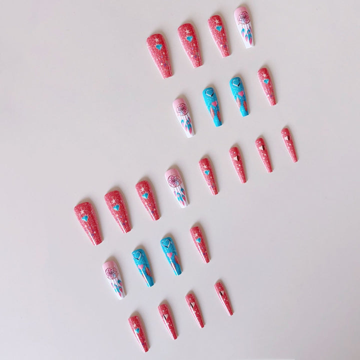 Artificial nail set with stunning 3D designs and glitter accents Bowlift
