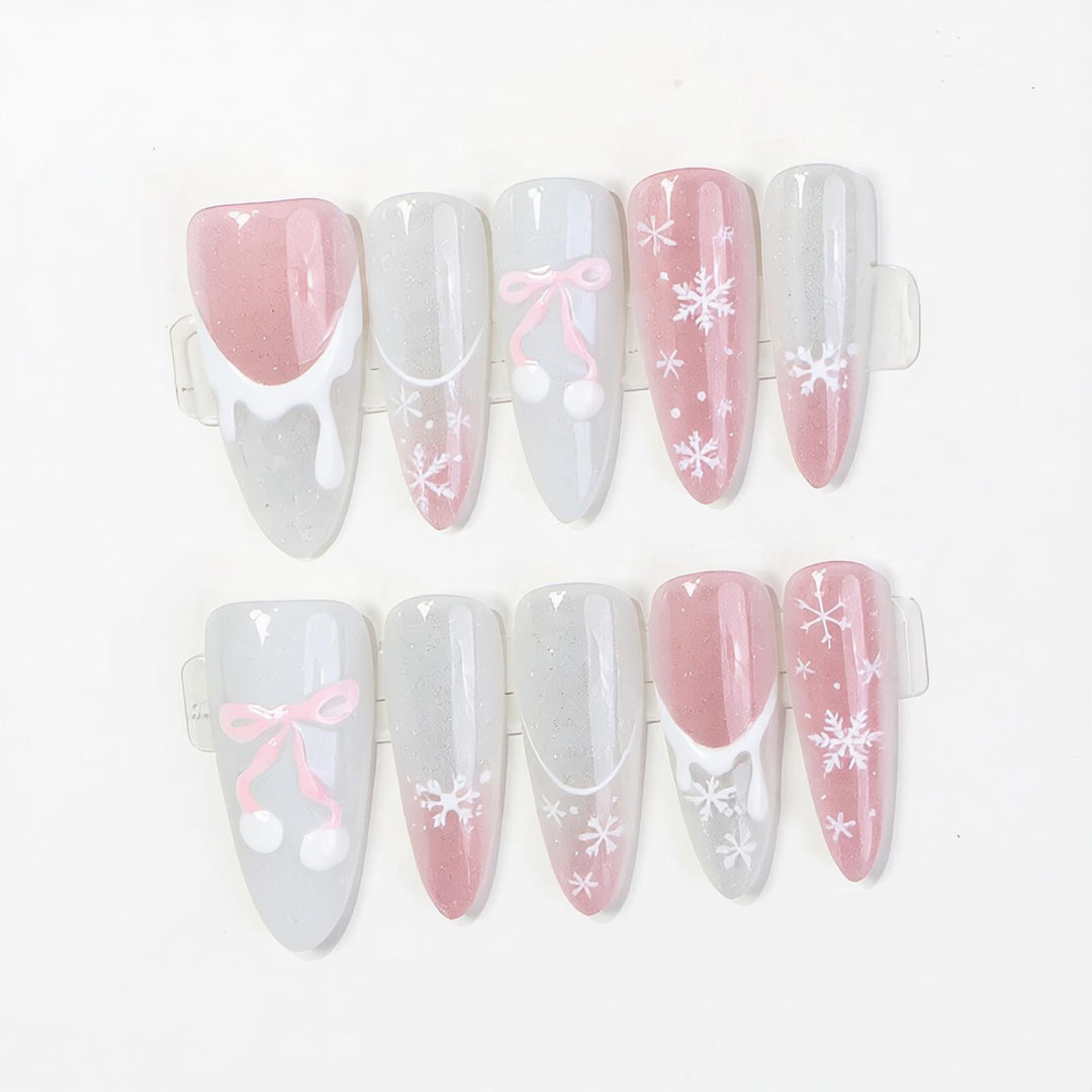 Artistic Press-On Nail Art Set with Seasonal Decor Bowlift