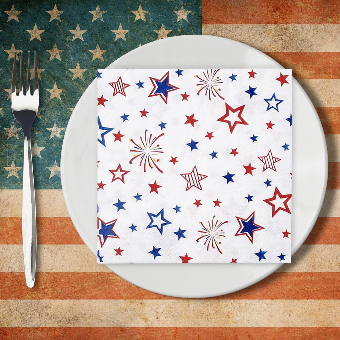 Unisex nan festive star patterned disposable party napkin with fireworks motif Bowlift