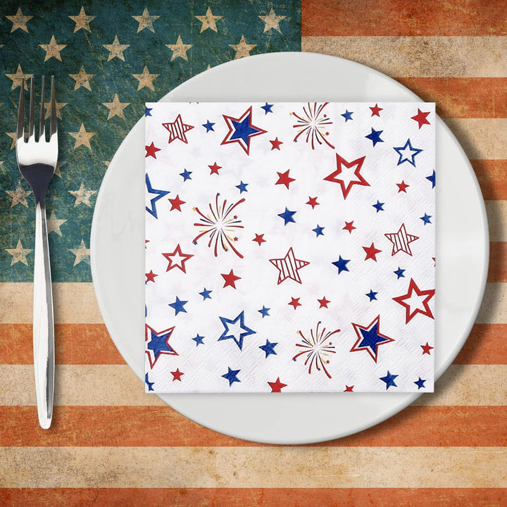 Unisex nan festive star patterned disposable party napkin with fireworks motif Bowlift